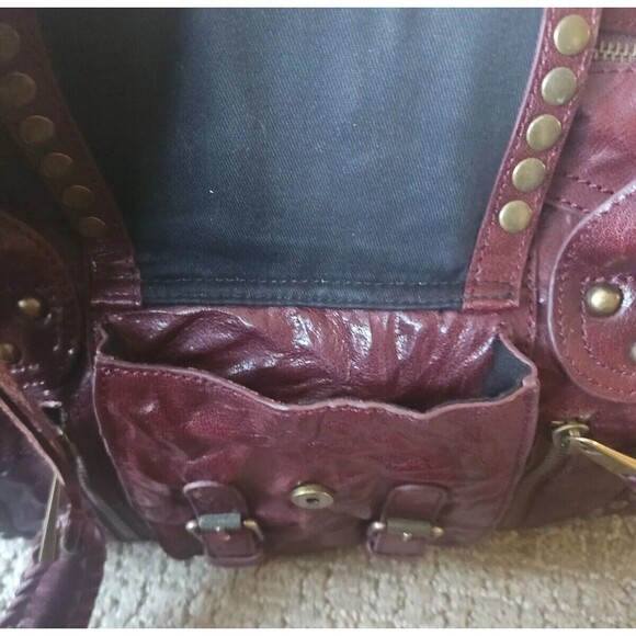 NWOT Sam Edelman Burgundy Leather Patchwork Studded Boho Shoulder Crossbody Bag - Picture 8 of 16
